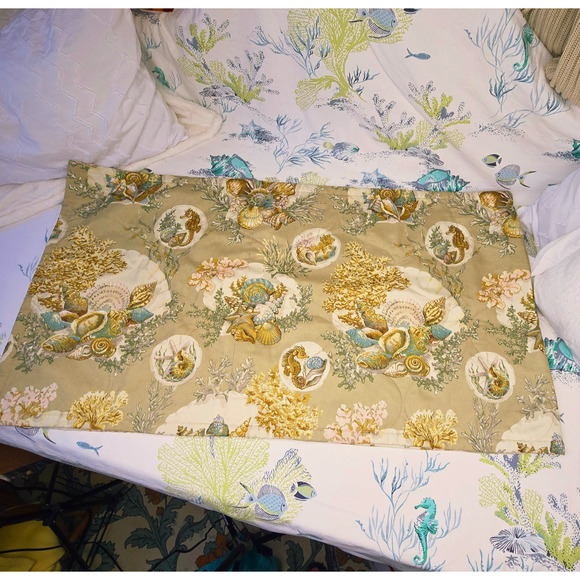 Lovely Coastal Beach Custom Made Bed Scarf Table Runner Shells Coral 25" X 91" - Picture 6 of 9